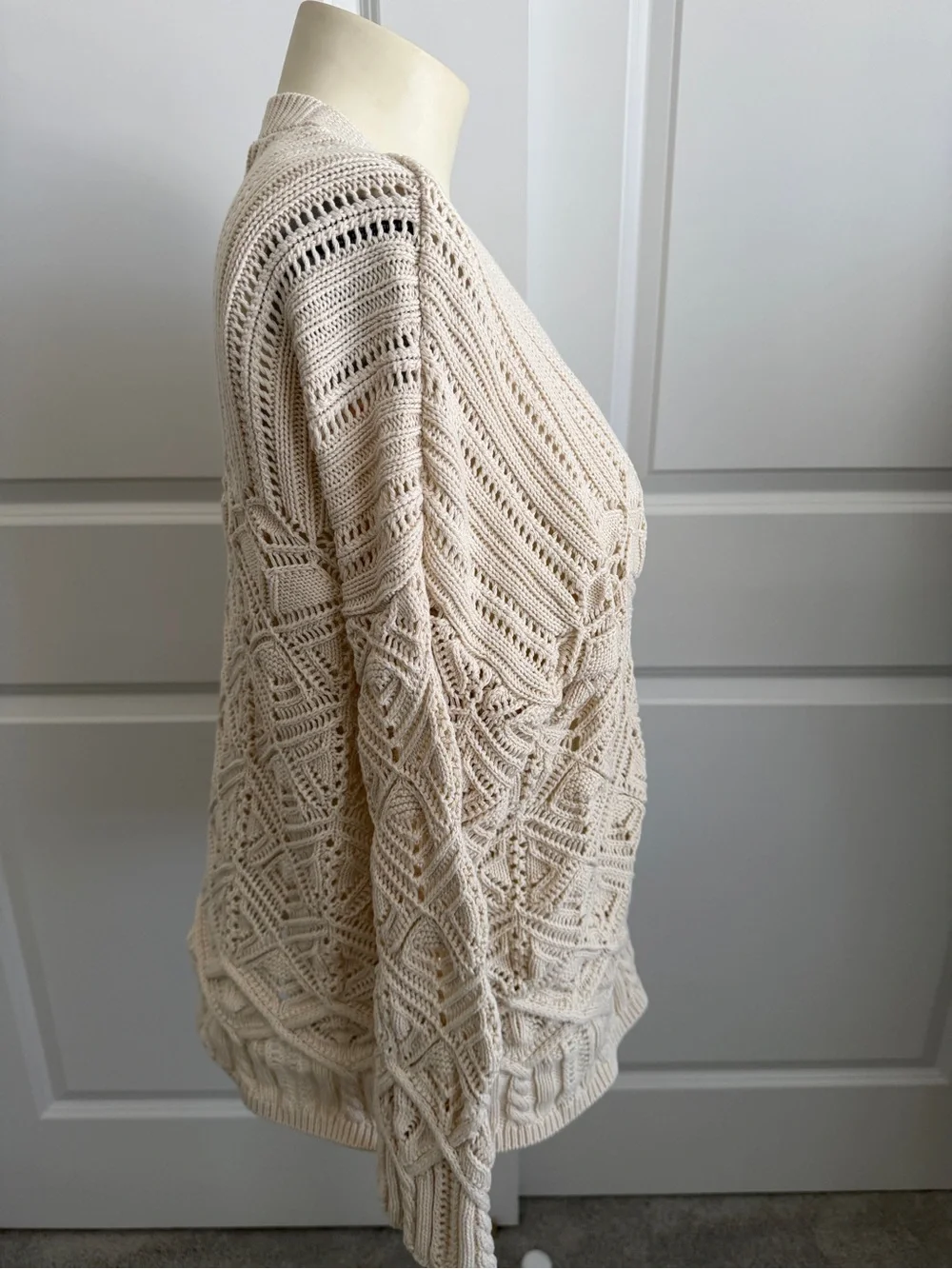 Lucky Brand Boho Mixed Stitch Crochet Cardigan Sweater Cream XS Cottagecore